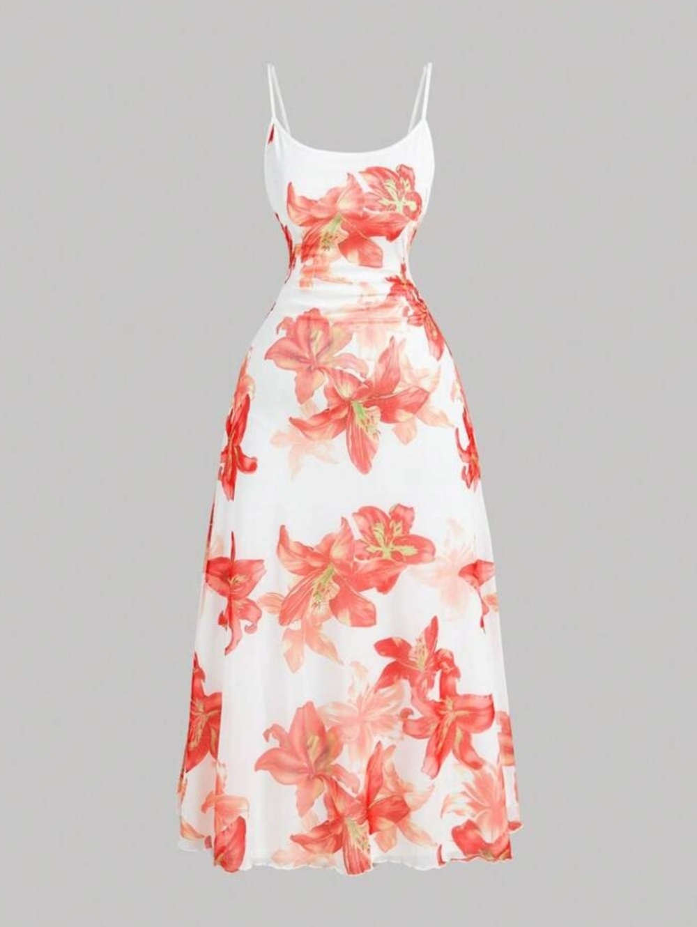 Plus Size 4x White Floral Spaghetti-Strap Maxi Dress - Coral Floral